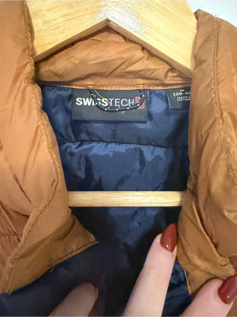 Swiss Tech Men's Quilted Puffer Vest - Copper Brown with Navy Zip